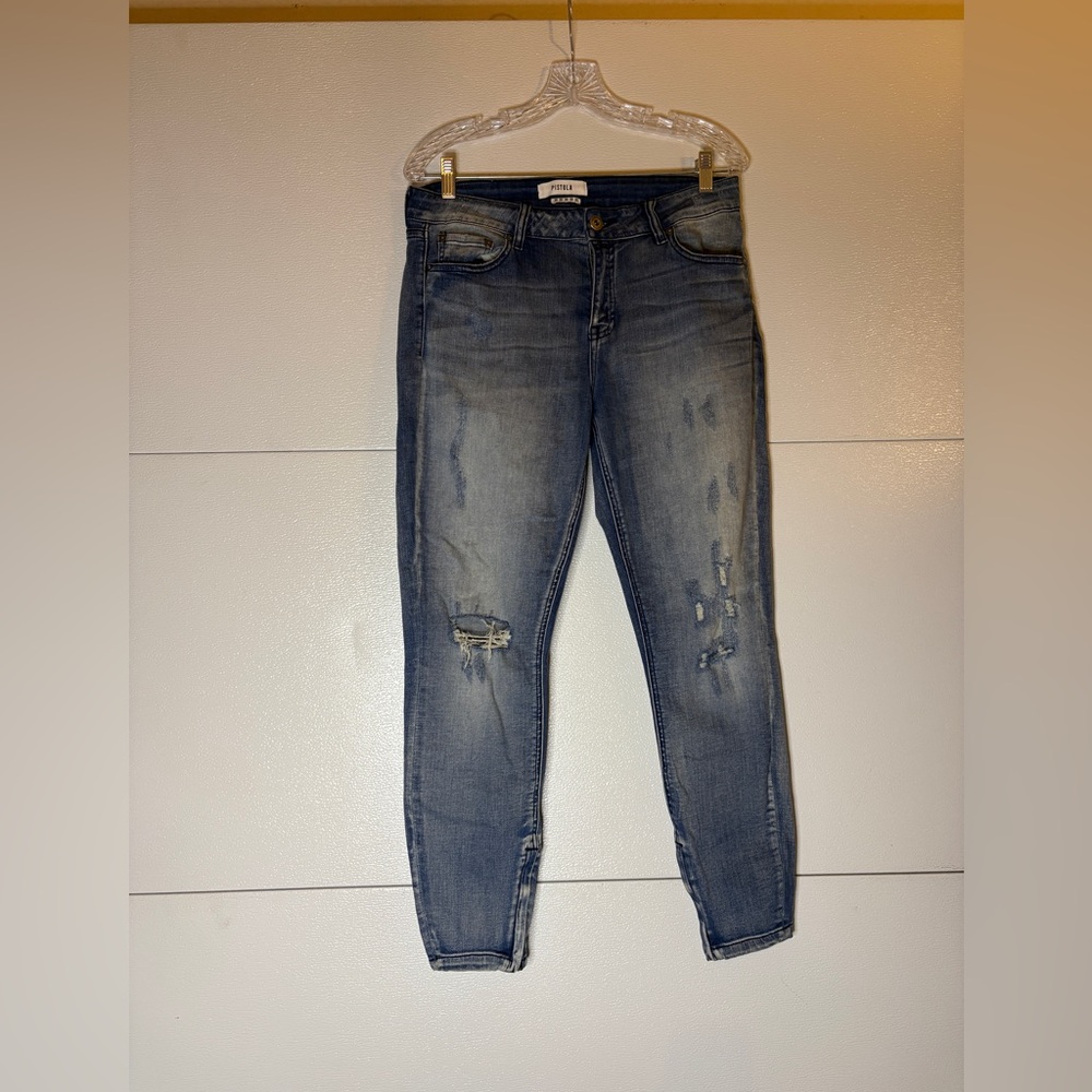 Pistola Blue Distressed Ankle Jeans